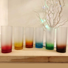 Unbreakable Food-Safe Plastic Highball Glasses (330 ml, Frosted Rainbow Multicolour) -Set of 6