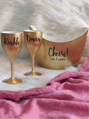 CHEERS TO THE YEARS, Non Breakable Wine Glass Gift Set With Chilling Bucket - Gold