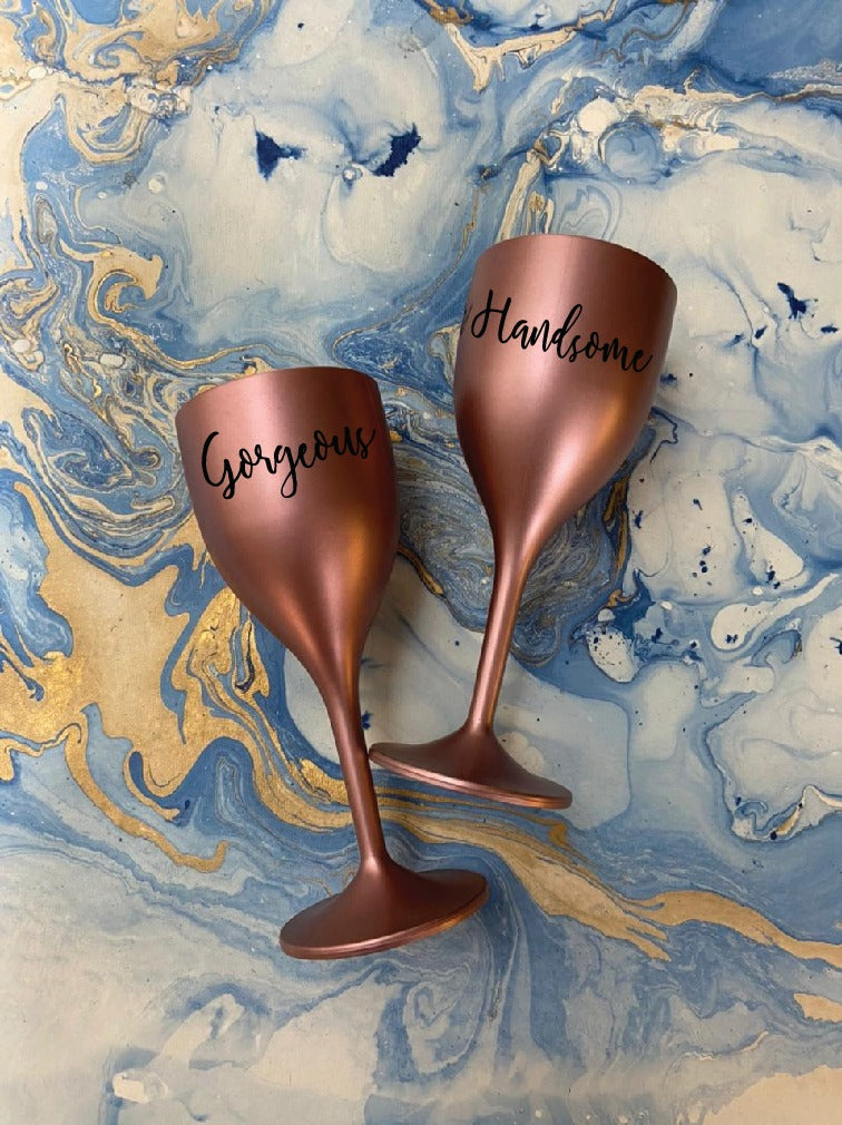 Non Breakable Couple Wine Glass Gift Set - Handsome & Gorgeous Wine Glasses - Set of 2 - Rose Gold