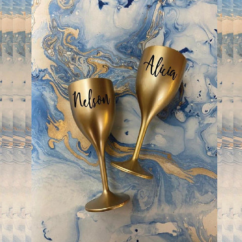 Unbreakable Wine Glass with Customisable Name - Set of 2 Gold