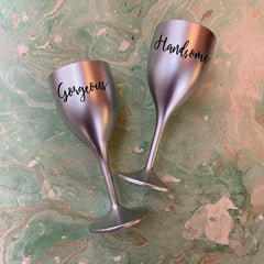 Non Breakable Couple Wine Glass Gift Set - Handsome & Gorgeous Wine Glasses - Set of 2 - silver