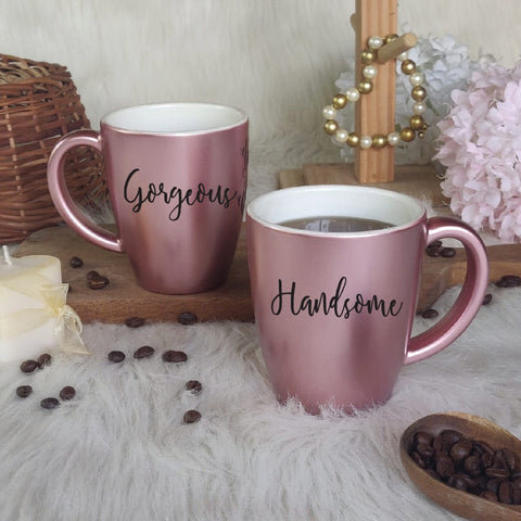 Unbreakable Couple Mugs - Gorgeous and Handsome - Set of 2 - Rose Gold