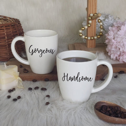 Unbreakable Couple Mugs - Gorgeous and Handsome - Set of 2 - White