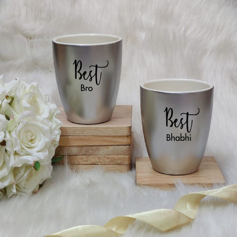 Unbreakable Mug, Set of 2 -with Best Bro & Best Bhabhi, Metallic Silver