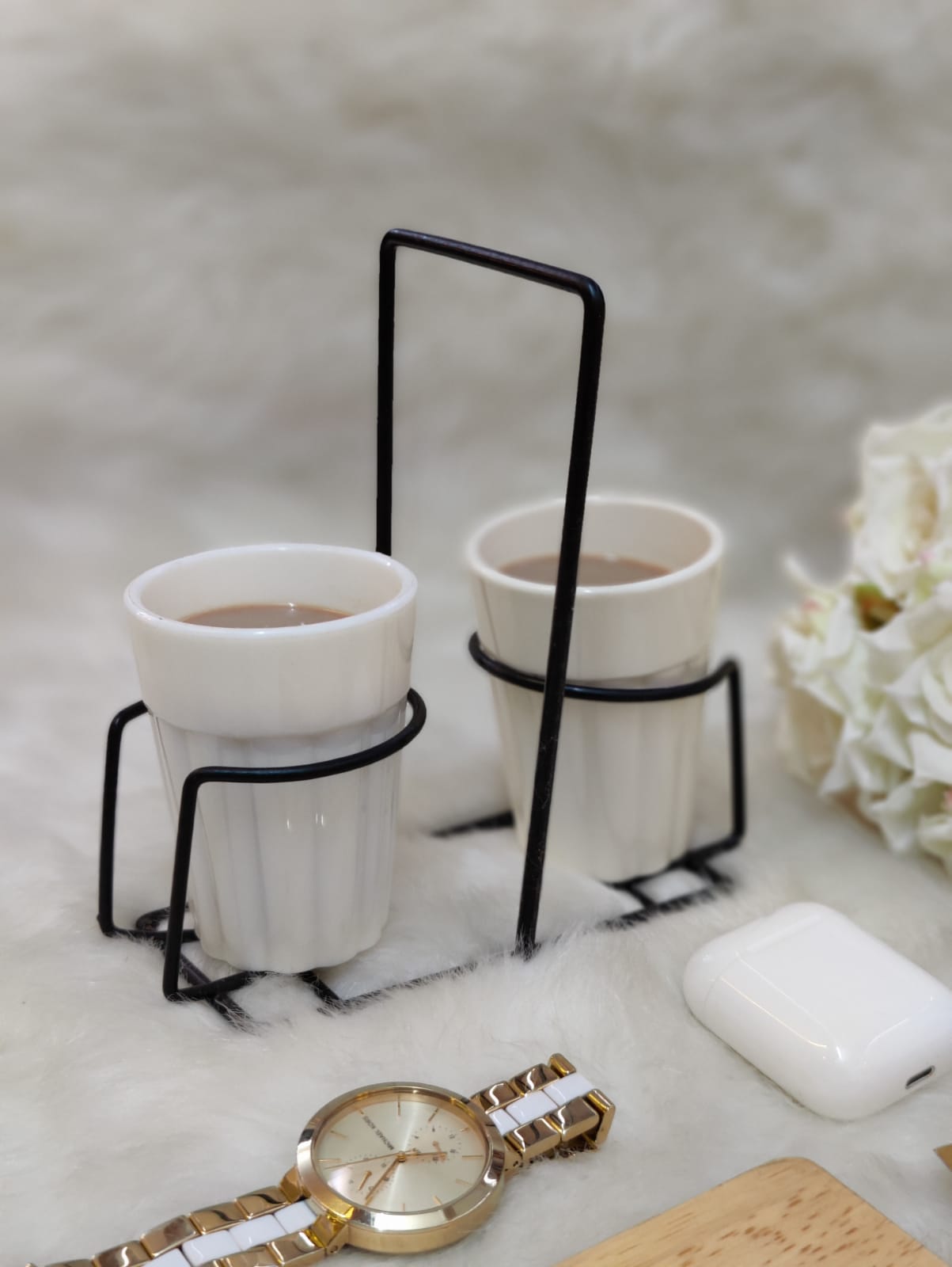 Unbreakable Cutting Chai Cups with Stand - Set of 2 - Morning Hues