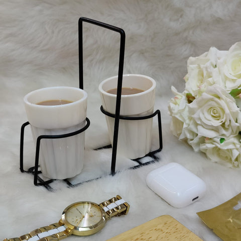 Unbreakable Cutting Chai Cups with Stand - Set of 2 - Morning Hues