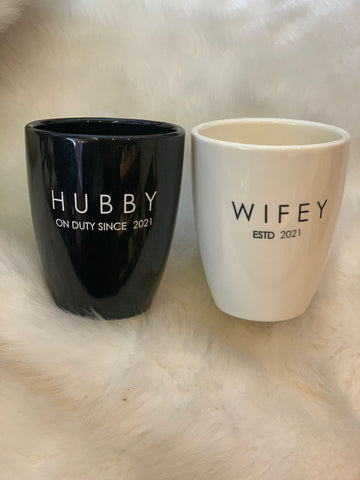 UNBREAKABLE COUPLE MUGS- HUBBY & WIFEY