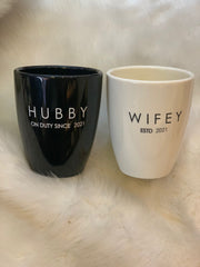 UNBREAKABLE COUPLE MUGS- HUBBY & WIFEY