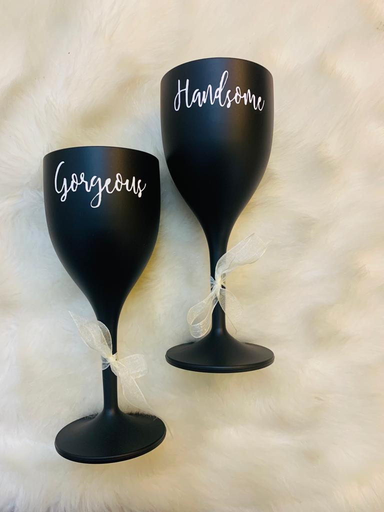 Non Breakable Couple Wine Glass Gift Set - Handsome & Gorgeous Wine Glasses - Set of 2 -Black