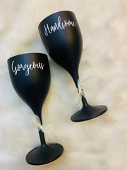 Non Breakable Couple Wine Glass Gift Set - Handsome & Gorgeous Wine Glasses - Set of 2 -Black