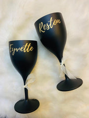 Unbreakable Wine Glass with Customisable Name - Set of 2 Black