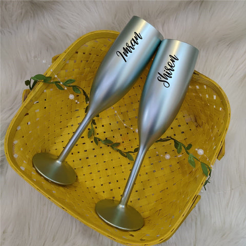Unbreakable Champagne Flutes with Customisable Name - Set of 2 Mint Green