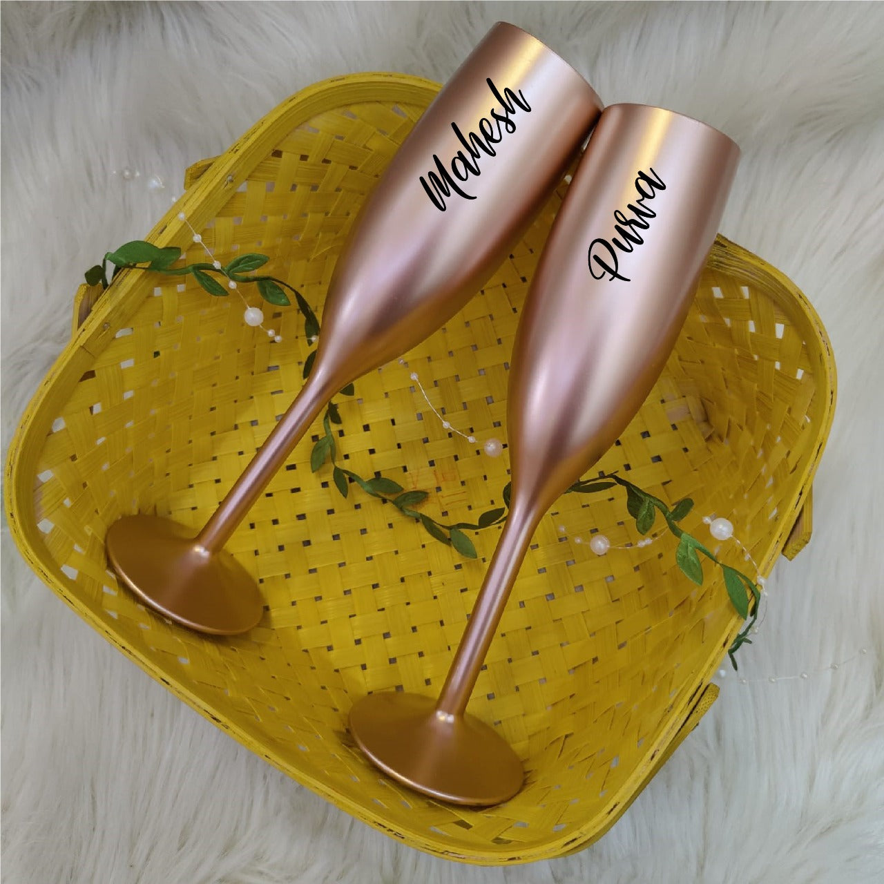 Unbreakable Champagne Flutes with Customisable Name - Set of 2 Copper