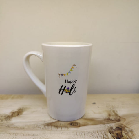 Unbreakable Tall Mug with Holi print - Set of 1 Ivory white