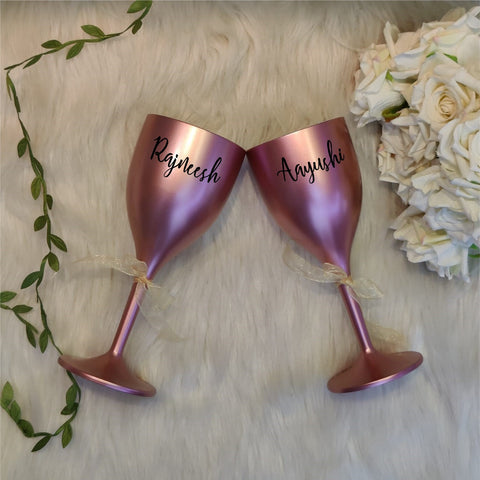 Unbreakable Wine Glass with Customisable Name -  Rose Gold Set of 2
