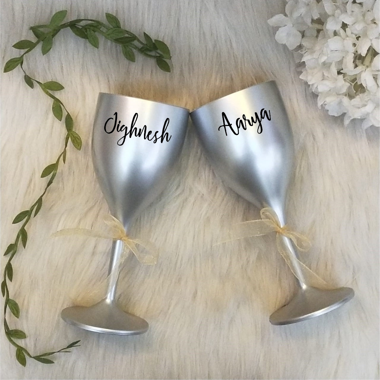 Unbreakable Wine Glass with Customisable Name - Set of 2  Silver