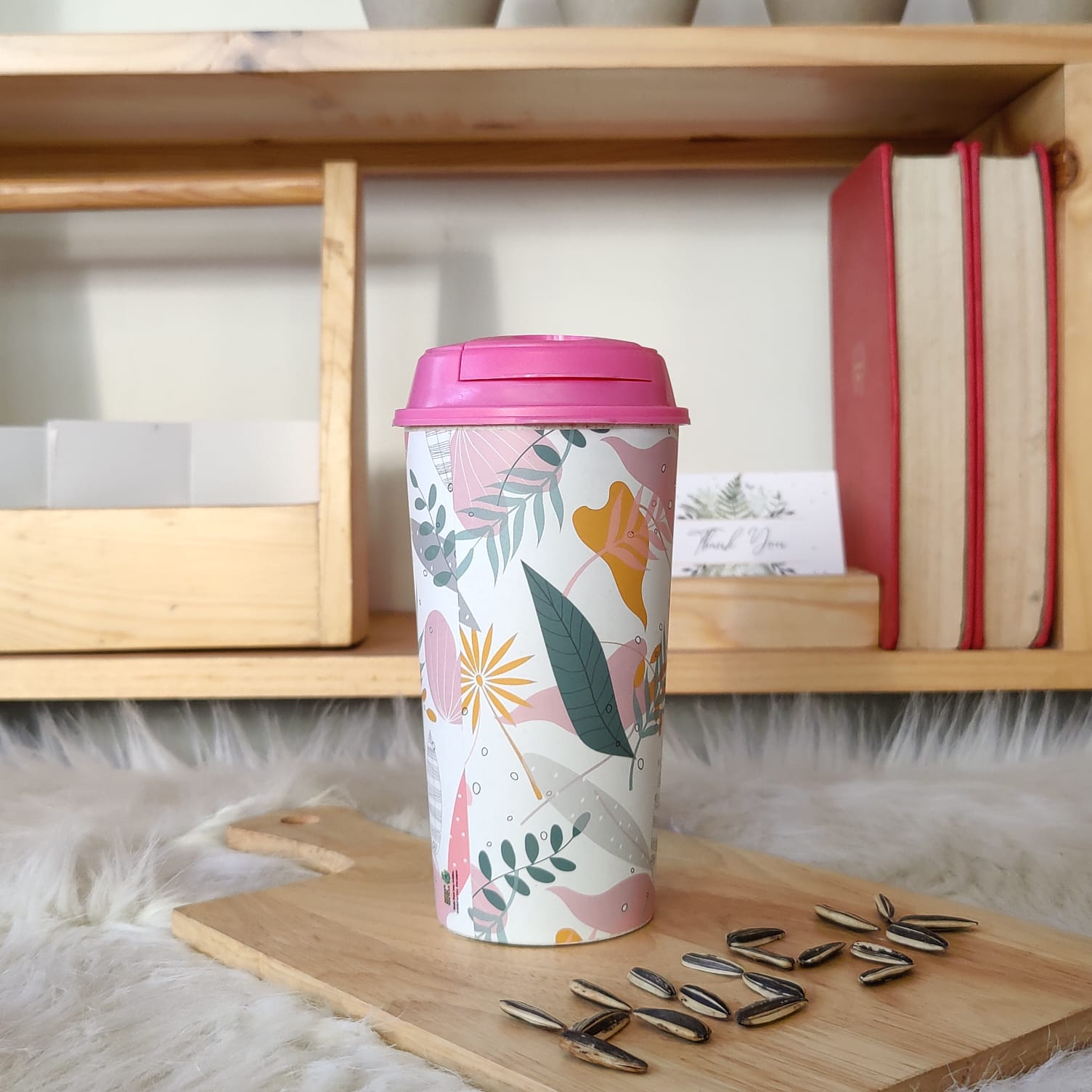 Designer Cups by Chirpy Cups with coffee & sipper lids -Floral Pink