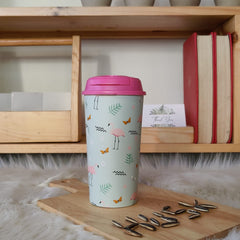 Designer Cups by Chirpy Cups with coffee & sipper lids - Ocean Flamingo