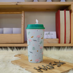 Designer Cups by Chirpy Cups with coffee & sipper lids - Ocean Flamingo