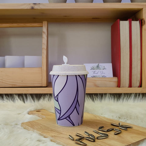 Designer Cups by Chirpy Cups with coffee & sipper lids - Pleasant Purple