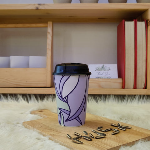 Designer Cups by Chirpy Cups with coffee & sipper lids - Pleasant Purple