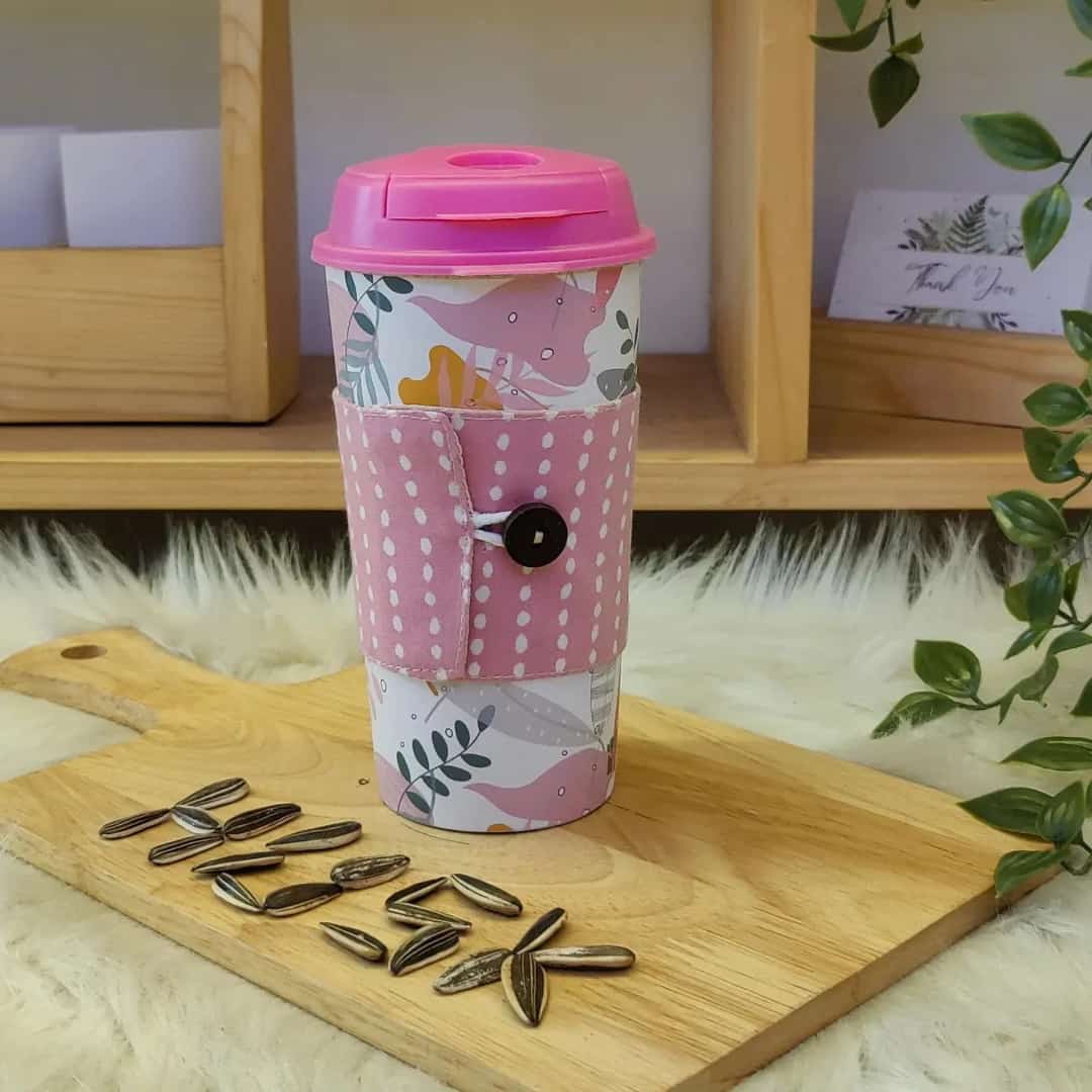 Eco-friendly Cup & Cup sleeve by Chirpy Cups with Sipper lid-FLORAL PINK