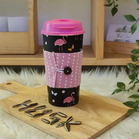 Eco-friendly Cup & Cup sleeve by Chirpy Cups with Sipper lid-Aesthetic Flamingo