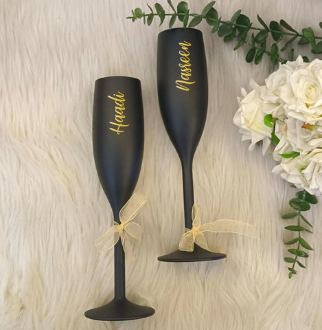 Unbreakable Champagne Flutes with Customisable Name - Set of 2 Obsidian Black