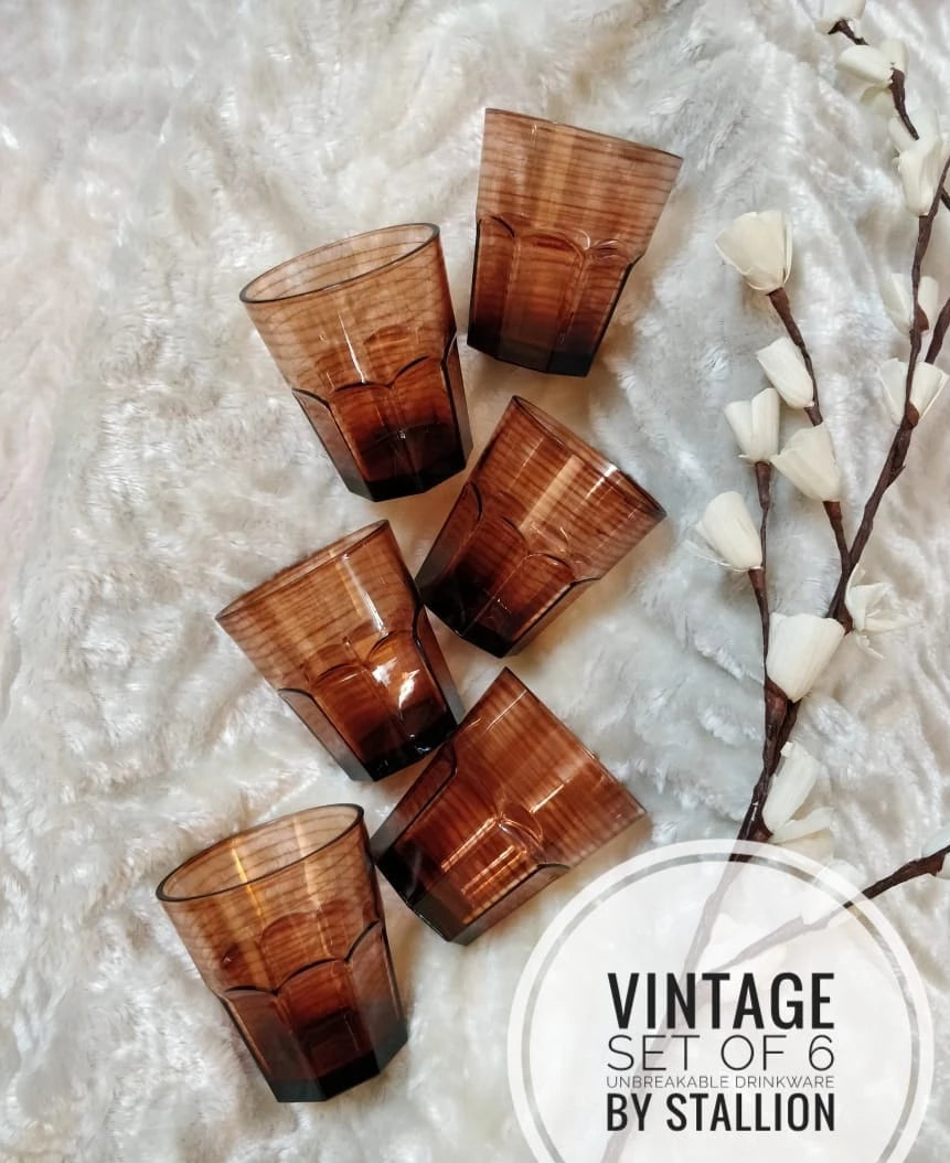Vintage Water Glasses Unbreakable - Ceramic Finish - 300 ml, Set of 6, Vintage by Stallion