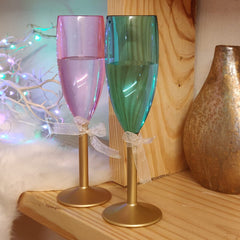 Non breakable His & Her champagne glass gift set (blue and pink - 170 ml each) - gifts for couples