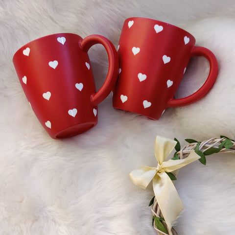 Unbreakable red couple mugs with heart pattern (Set of 2)