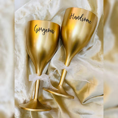Non Breakable Couple Wine Glass Gift Set - Handsome & Gorgeous Wine Glasses - Set of 2 - Gold