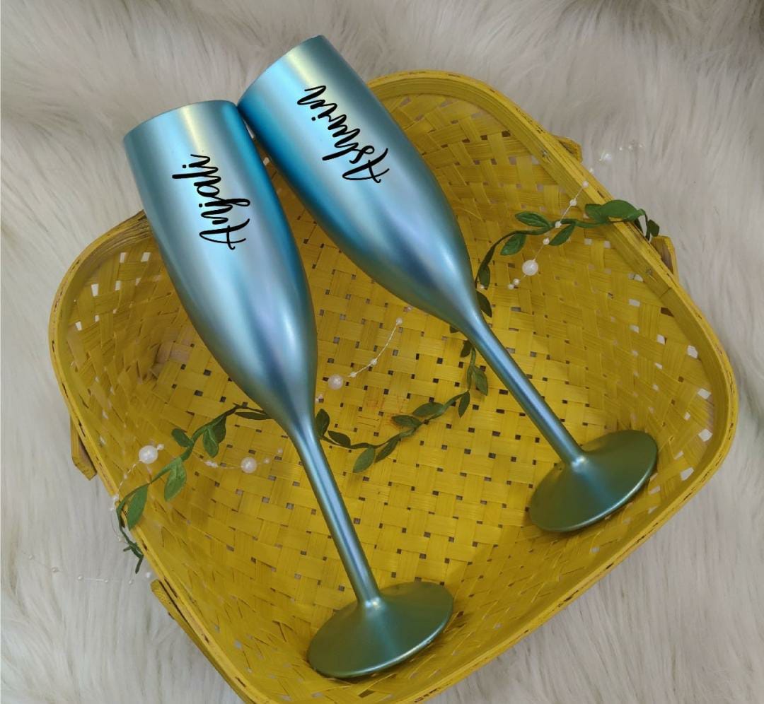 Unbreakable Champagne Flutes with Customisable Name - Set of 2 Powder blue
