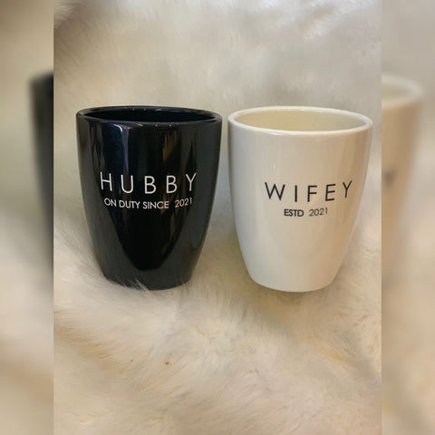 UNBREAKABLE COUPLE MUGS- HUBBY & WIFEY