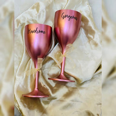 Non Breakable Couple Wine Glass Gift Set - Handsome & Gorgeous Wine Glasses - Set of 2 - Rose Gold